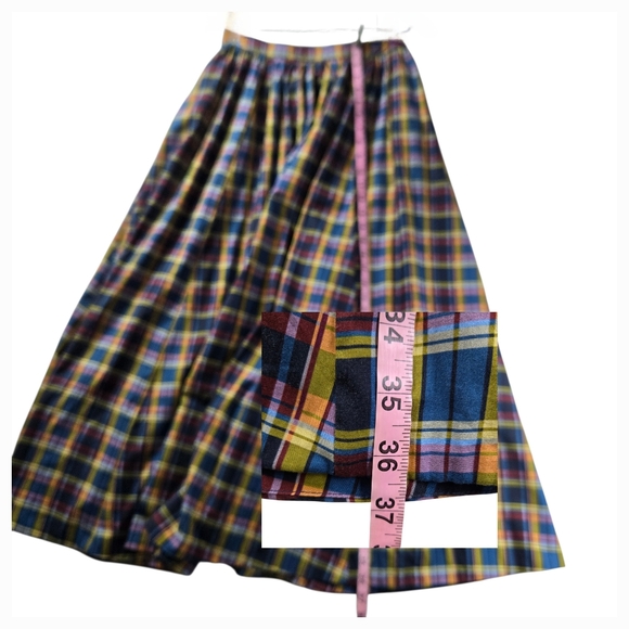 Maeve Anthropologie Jacie Multicolor Plaid Cotton A-Line Midi Skirt Pockets - Picture 12 of 13